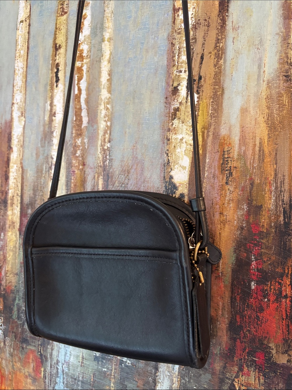 Vintage Coach Abbie Zip Crossbody Bag B7C-9017 Black Glove-Tanned Leather U